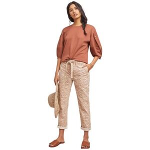 Anthropologie Leopard Print Utility Pants  High Rise Straight Leg Belted Size 28